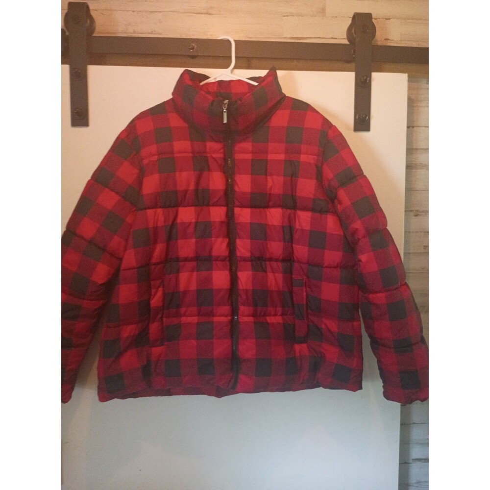 St. John’s Bay Buffalo Plaid Puffer Jacket In  Red And Black Coat